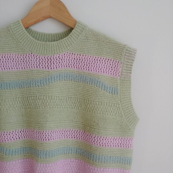 Native Youth wool blend knit sweater vest green purple blue waves Small - Picture 6 of 16